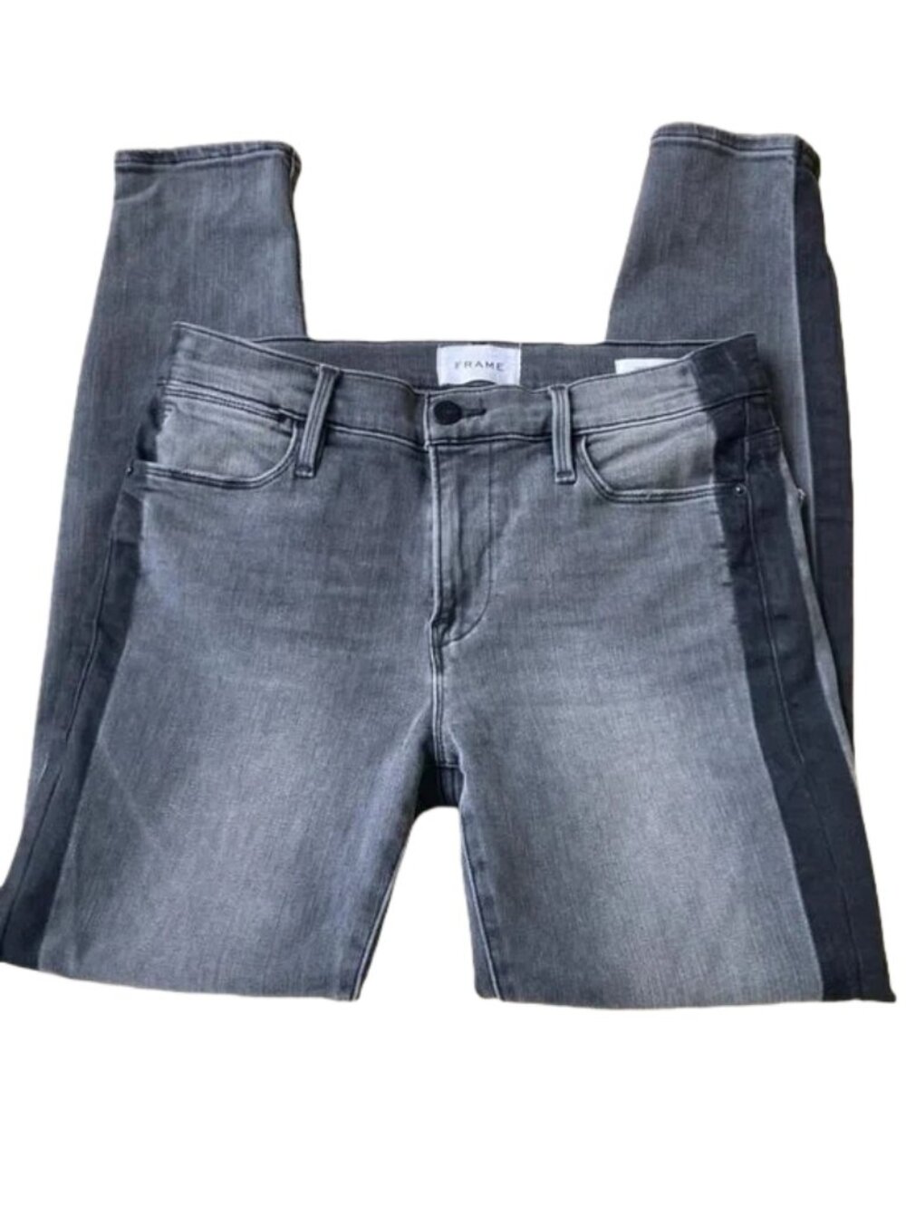 Frame Denim Le High Skinny Gray Jeans with Black Side Panels